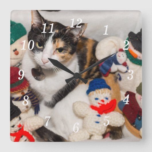 猫の壁時計はどこか スクエア壁時計 (正面)