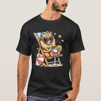猫の夏休み 楽しいビーチラバーの贈り物 Tシャツ