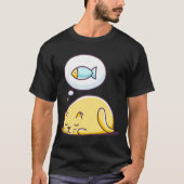 猫の夢は食べ物魚 Tシャツ (正面)