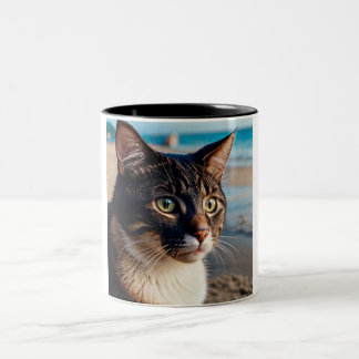 猫の夢を見るビーチ: 2トーン猫コーヒーマグ ツートーンマグカップ