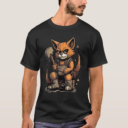猫の大工さん ねこ 大工 手仕事 木工 Tシャツ (正面)