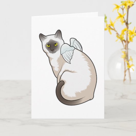 猫の天使の翼 カード (黄色い花)