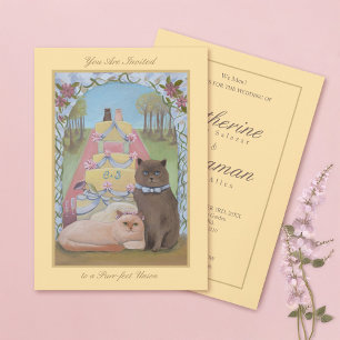 猫の夫婦 黄色の結婚式 招待状