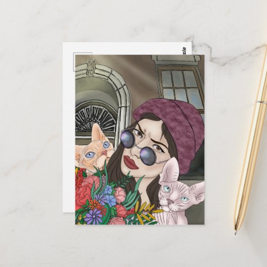 猫の女の子プリントバリューポスター紙(マット) ポストカード (正面/裏面インサイチュ)