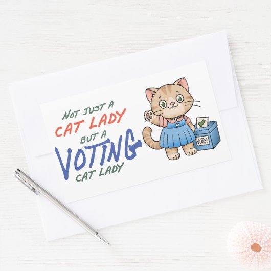 猫の女性だけでなく、投票する猫の女性の漫画 長方形シール (封筒)