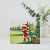猫の女性ゴルファーをテーマにしたゴルフクリスマステーマ シーズンポストカード (スタンド正面)