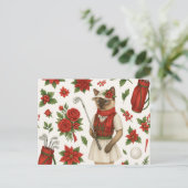 猫の女性ゴルファーをテーマにしたゴルフクリスマステーマ シーズンポストカード (スタンド正面)