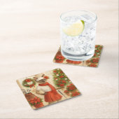 猫の女性ゴルファーをテーマにしたゴルフクリスマステーマ スクエアペーパーコースター (インサイチュ)