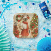 猫の女性ゴルファーをテーマにしたゴルフクリスマステーマ ペーパープレート (パーティー)