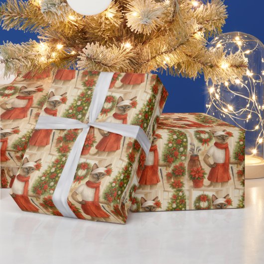 猫の女性ゴルファーをテーマにしたゴルフクリスマステーマ ラッピングペーパー (クリスマス)