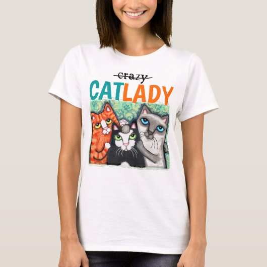 猫の女性猫好きかわいくおもしろいな女性 Tシャツ (正面)