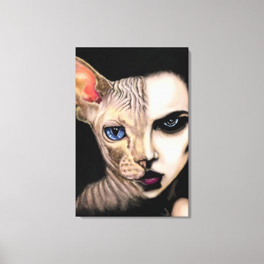 猫の女性 - 顔 キャナスプリント - 絵画 アート キャンバスプリント (正面)
