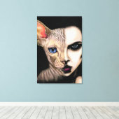 猫の女性 - 顔 キャナスプリント - 絵画 アート キャンバスプリント (インサイチュ (ウッドフロア))