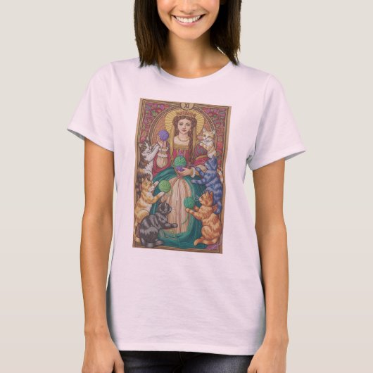 猫の女王タロットカードTシャツ、毛糸アートデザイン Tシャツ (正面)