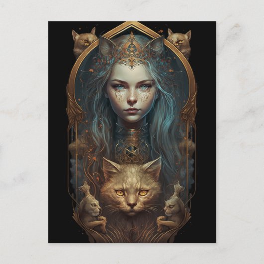 猫の女神タロットカード ポストカード (正面)