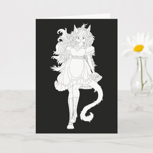 猫の娘 カード (小さな植物)