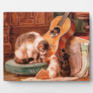 猫の子とギター - ペイント風ヴィンテージアート フォトプラーク