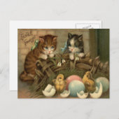 猫の子ネコのイースターによって着色される色彩の鮮やかな卵のひよこ シーズンポストカード (正面/裏面)