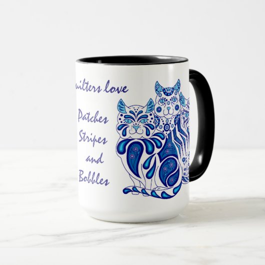猫の子ネコの民俗青いデルフトパッチはまたは縞で飾りますか、またはへまをします マグカップ (正面右)