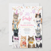 猫の子猫の誕生日パーティーの招待状 レッツポーティー 招待状 (正面)