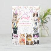 猫の子猫の誕生日パーティーの招待状 レッツポーティー 招待状 (スタンド正面)