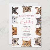 猫の子猫の誕生日パーティーの招待状 Let's Pawty 招待状 (正面)