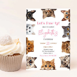 猫の子猫の誕生日パーティーの招待状 Let's Pawty 招待状