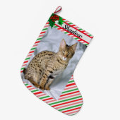 猫の子猫フォトキュートなクリスマスストッキング追加の名前 ラージクリスマスストッキング (正面 (吊り時))