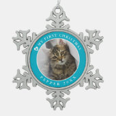 猫の子猫初めてのクリスマス写真 スノーフレークピューターオーナメント (正面)