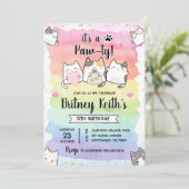 猫の子猫 レインボー 誕生日 男の子 女の子 招待状 (スタンド正面)