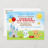 猫の子猫 城の青い誕生日パーティーのポストカード ポストカード (正面/裏面)