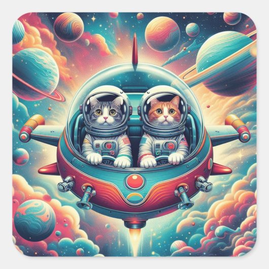 猫の宇宙シール! スクエアシール (正面)