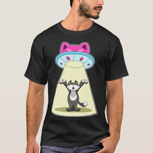 猫の宇宙船スペース Tシャツ (正面)