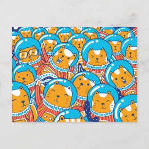 猫の宇宙飛行士の大群 かわいいイラスト ポストカード