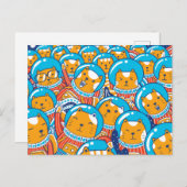 猫の宇宙飛行士の群れの可愛いイラスト ポストカード (正面/裏面)