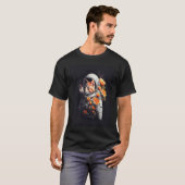 猫の宇宙飛行士フラワー Tシャツ (正面フル)