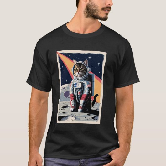 猫の宇宙飛行士ペットスペース Tシャツ (正面)