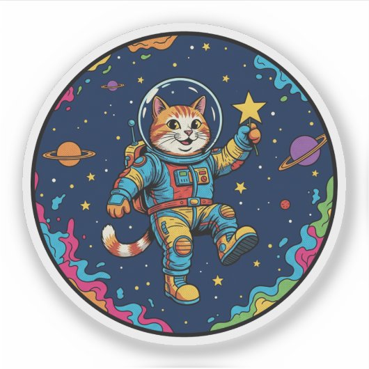 猫の宇宙飛行士 - 星空を見つめる宇宙の冒険 シール (正面)