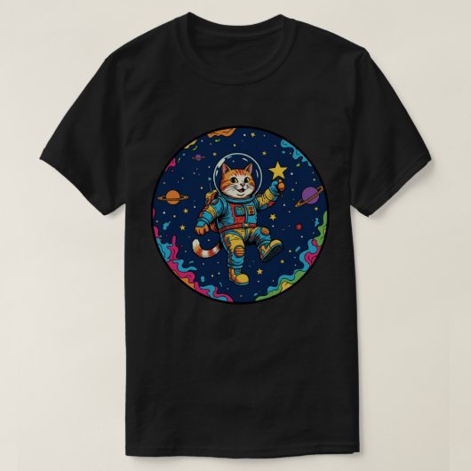 猫の宇宙飛行士 - 星空を見つめる宇宙の冒険 Tシャツ (デザイン正面)