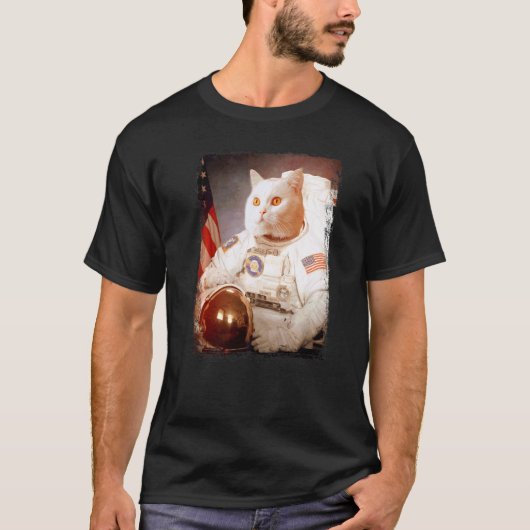 猫の宇宙飛行士 月の宇宙ミッション 動物の宇宙飛行士 Tシャツ (正面)