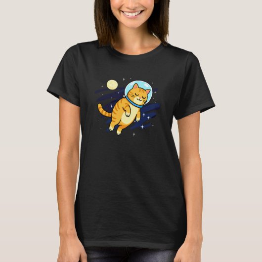 猫の宇宙飛行士 月 動物好き お母さん お父さん 子供たち Tシャツ (正面)