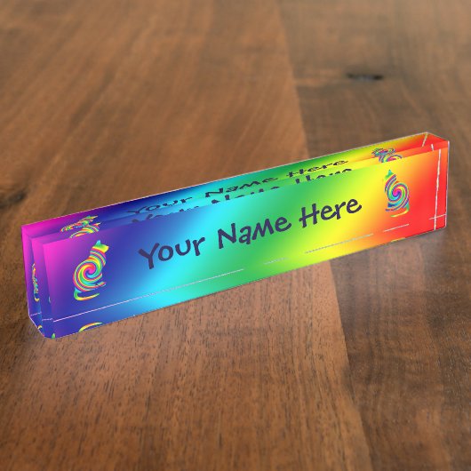 猫の定形虹の回転 デスクネームプレート (側面)