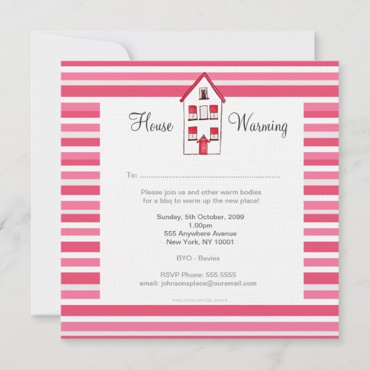 猫の家のストライプのな家の引っ越し祝いパーティーの招待 招待状 (裏面)