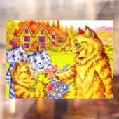 猫の家族が庭に ウィンドウサイン (シート2)