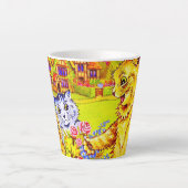 猫の家族が庭に カフェラテマグ (正面)