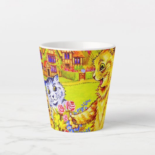 猫の家族が庭に カフェラテマグ (正面)