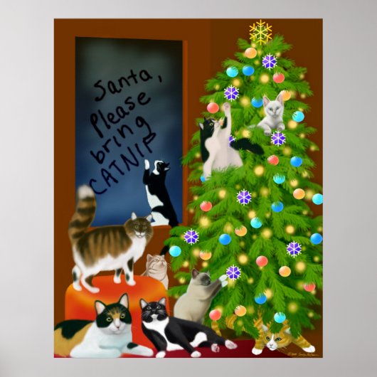 猫の家族のクリスマスポスター ポスター (正面)