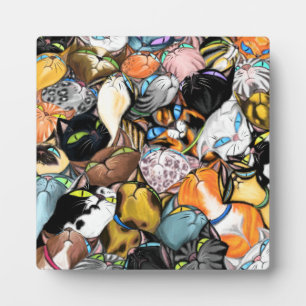 猫の家 – カラフル猫の抱き合わせ絵画- フォトプラーク