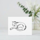 猫の寝姿のイラスト ペン画アート ポストカード (スタンド正面)