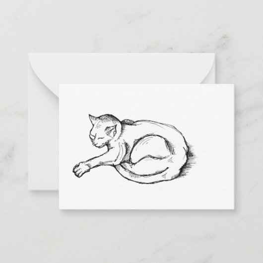 猫の寝姿イラスト ペン画アート ノートカード (正面)
